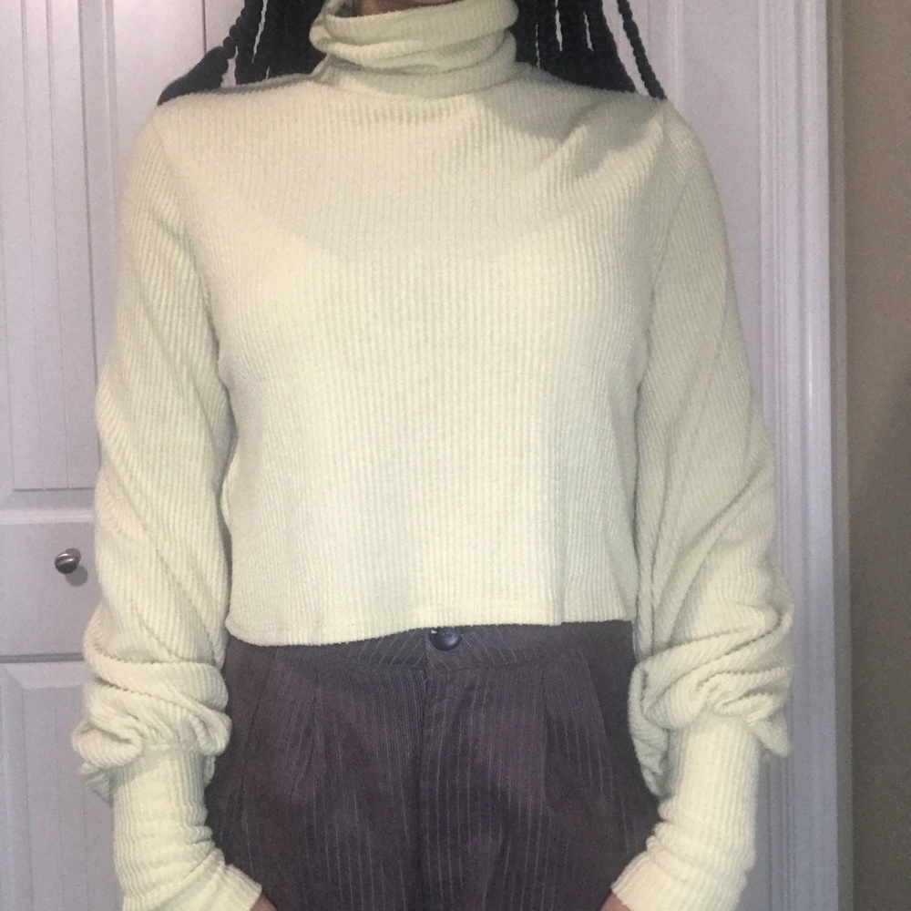 Pale Yellow Butterfly Sleeve Turtleneck